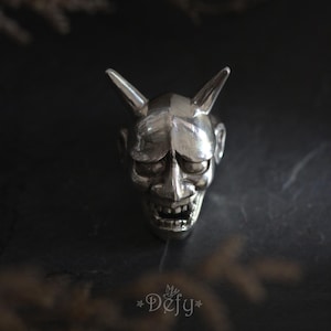 Bague masque diable kabuki Hannya./Taille réglable/Couleur laiton, or et argent/Bijoux unisexes/Exclusivité DEFY JEWELRY/Bague pour homme.