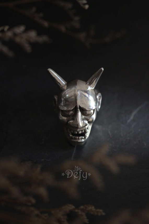 般若悪魔歌舞伎マスクリング。/ サイズ調整可能 / 真鍮、ゴールド  