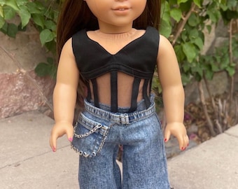 American girl doll black corset blouse. Doll street wear,18” doll clothes,doll black blouse,doll tulle blouse, doll modern clothes.