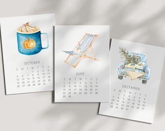Printable Watercolor Desk Calendar, May 2026 April 2027 | Watercolor Minimalist Office Decor (Canva)