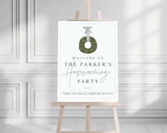 Watercolor Wreath Housewarming Sign, Minimalist Party Decor (Digital Download)