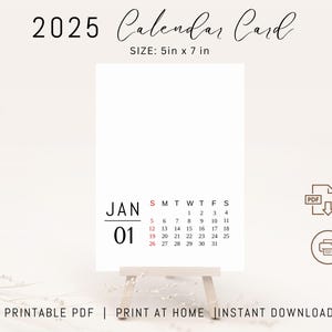 2025 Monatskalender Karte | 13x18 Kalender 2025 | Karte DRUCKBAR Eleganter Kleiner Kalender PDF 5x7 DIY Kalender 2025 Monatsplaner Portrait