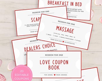 Love Coupons for Him, Editable Anniversary Gift (Instant Download)