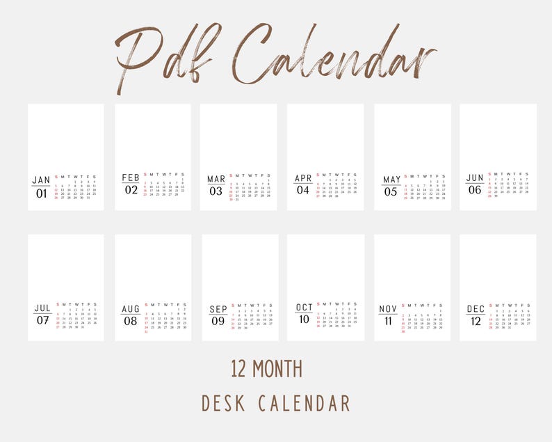 2025 Monthly Calendar Card | 5x7 2025 Calendar | Card PRINTABLE Elegant ...