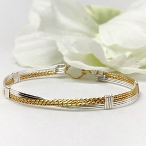 Gold and Silver Twist Wire Wrapped Bracelet  Two Tone Minimalist Bracelet