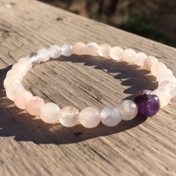 Healing Bracelet Zen Bracelet Purple Bracelet Amethyst Bracelet Cherry Quartz Bracelet Beaded Bracelet Stretch Bracelet