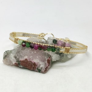 Handmade Faceted Ruby Bracelet: Silver & Gold Wire Wrapped Gemstone Bracelet