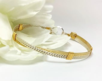 Silver and Gold Criss Cross Wire Bracelet  Two Tone Bracelet