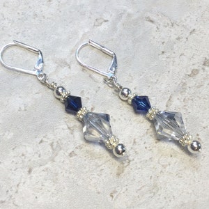 Swarovski Crystal Dangle Earrings: Sterling Silver, Blue Wedding Jewelry