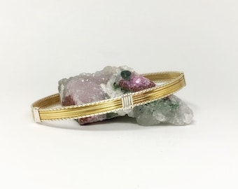 Gold and Silver Wire Wrapped Bracelet  Minimalist Two Tone Bracelet  Gift for Her