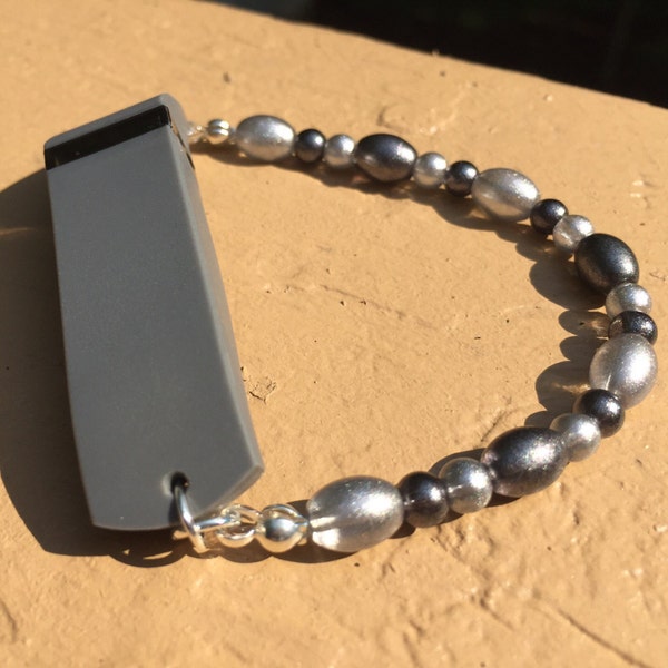 Fitbit Bracelet Beaded Fitbit Flex Bracelet Stretch Activity Tracker Bracelet Silver and Gray Fitbit Bracelet Glass Bead Bracelet