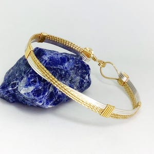 Silver and Gold Twist Wire Wrapped Bracelet  Two Tone Minimalist Bracelet