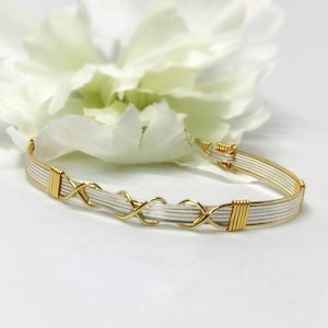 Three Kisses Silver and Gold Wire Bracelet  Two Tone Minimalist Bracelet