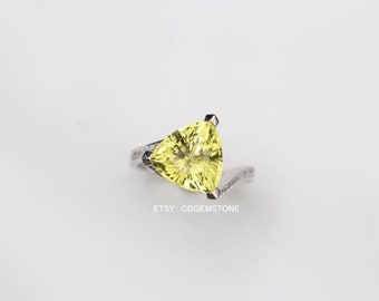 4.13ct Trillion Greenish Yellow Chrysoberyl  18K White Gold Diamond Ring