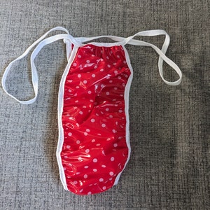 Waterproof red pokdot plastic thong white (36-62)