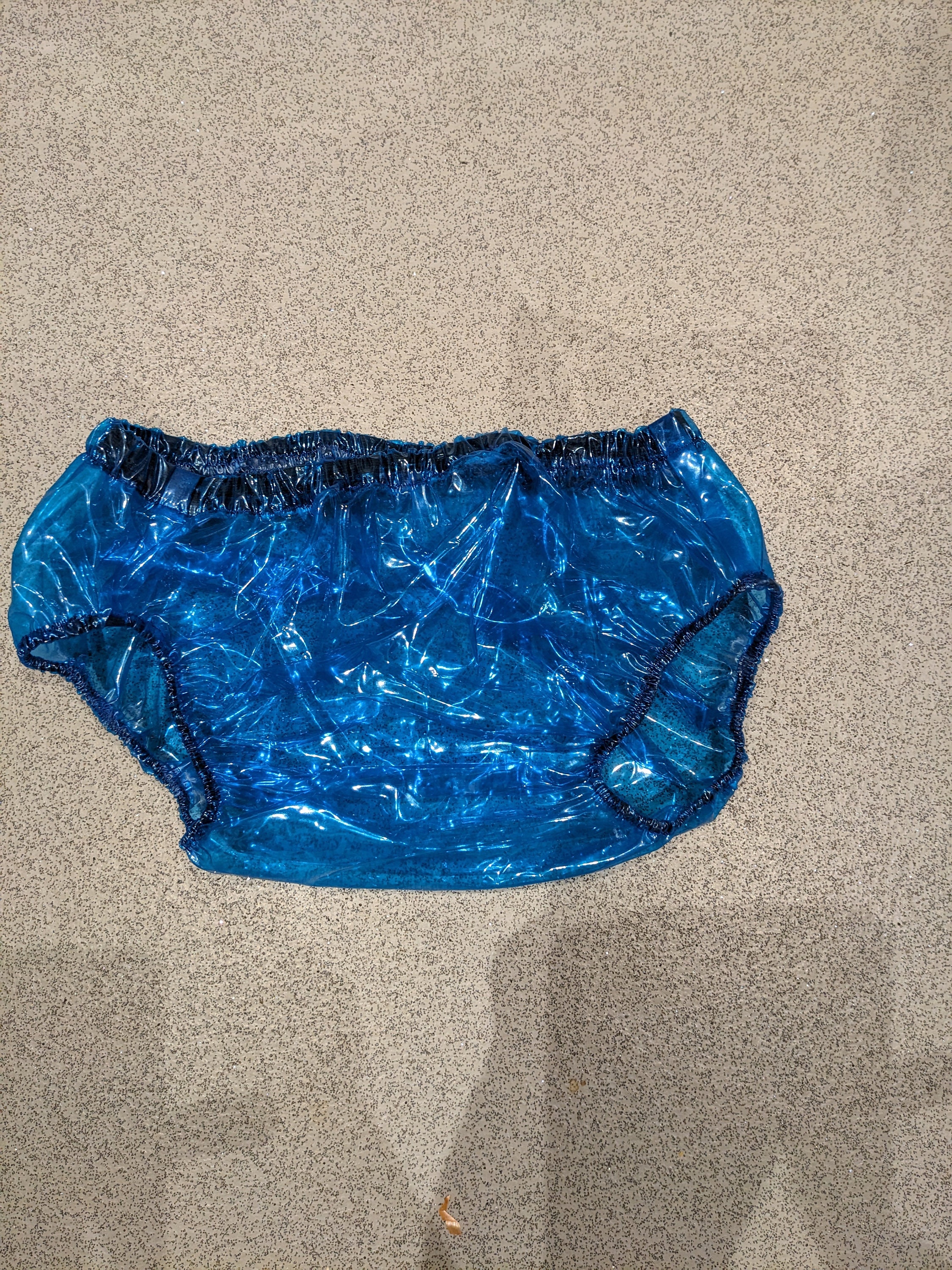 46/48 Hip - Clear Plastic waterproof Pants - Blue Trim