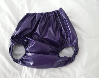 Adult baby fetish purple PVC forward facing legs pants/nappy covers