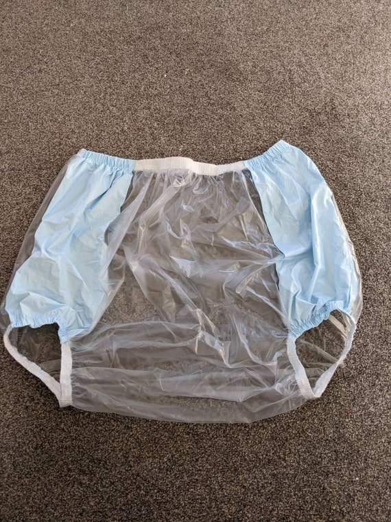Waterproof Soft Clear/baby Blue Plastic High Waisted FFL Pants