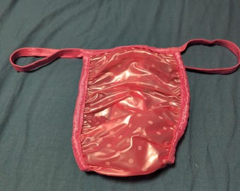 Waterproof  pink pearl  pokdot plastic wide thong (30-44)