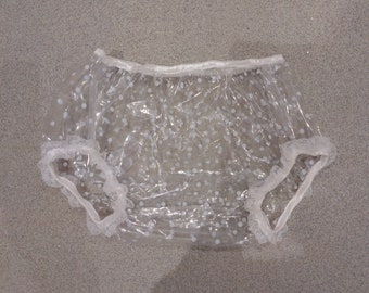 Waterproof  thick clear glass pokdots plastic lacy sissy pants (28-45)