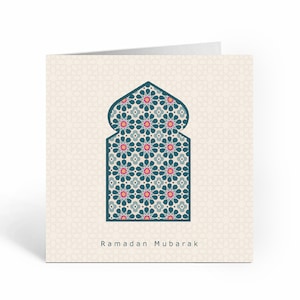 Ramadan Mubarak Card Beige, Arco Arabo, Zellige Geometrico Islamico - RM05
