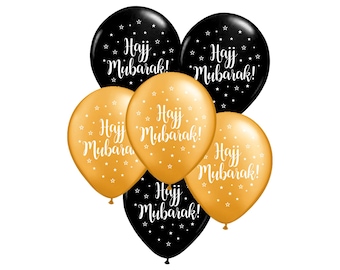 10 Large Hajj Mubarak Party Balloons Pack, Black & Gold - BA 12