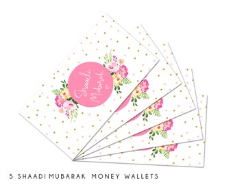 Multipack of 5 Shaadi Mubarak Money Wallets  Wedding Gifts - MW SM