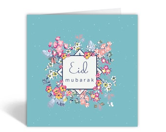 Eid Mubarak Card Blossoms Teal - SK 05