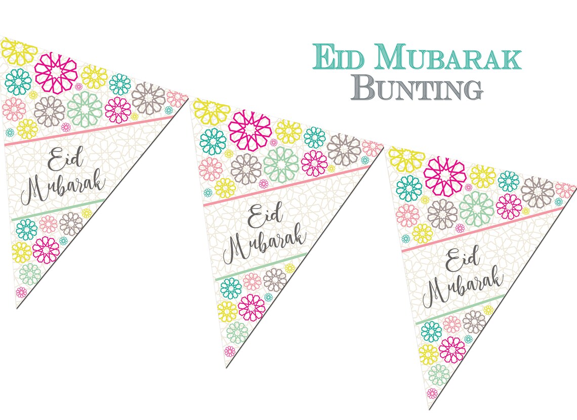 Eid Mubarak Bunting Geo - Eid Decorations, Banners, Decor - FEB05 - Etsy