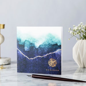 Luxe Eid Mubarak-wenskaart marineblauw ombré - foliedruk - RC 11