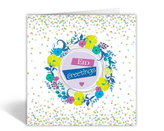 Modern Confetti Floral Eid Mubarak Greeting Card - IR03