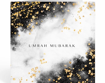 Umrah Mubarak Card With Black & Gold Speckles . Islamic Greeting Card - UM 03