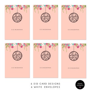 Multipack de 6 cartões Eid Mubarak de pêssego com 6 envelopes