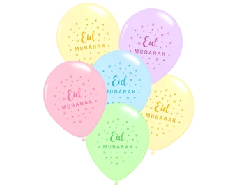 10 Large Eid Mubarak Balloons in Pastels, Multi Coloured Pack - BA 11