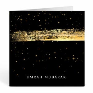 Umrah Mubarak-wenskaart. Ka'ba. Zwart-gouden penseelstreken - UM 07