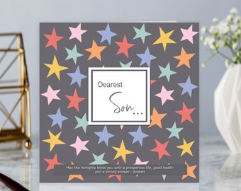 Cards for Son - Islamic Greetings Card  With Stars- BJ 16