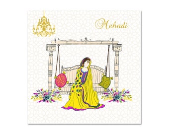 Mehndi Card Asian Bride Henna Celebration Card - WC01