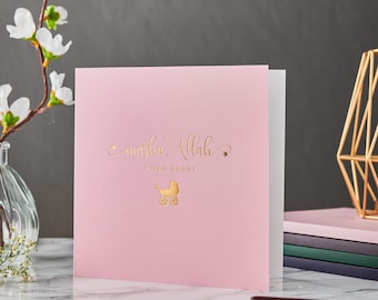 Luxury Baby Girl Masha&#39;Allah Islamic Card - Gold Foiled - RC 19