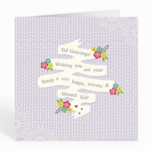Cartão de felicitações floral lilás Eid Mubarak - HE 06