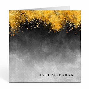 Cartão de Saudações Islâmicas Hajj Mubarak em Preto e Dourado - HJ 04