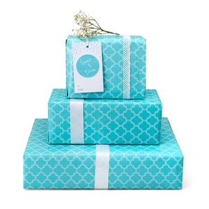 Confezione regalo con tag corrispondente - Design geometrico del traliccio - Aqua