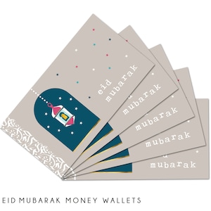 Multipack van 5 Eid Mubarak-geldportefeuilles | Eidi-enveloppen | Cadeaukaarten | Taupe lantaarn - MW BD01