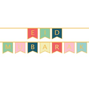 Gold Foil Eid Mubarak Letter Bunting - 10 Bunting Flags - PLE 01