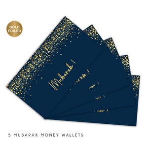Paquete de 5 sobres MUBARAK para dinero, dorados, para tarjetas de regalo, azul marino y dorado - MW GF 06