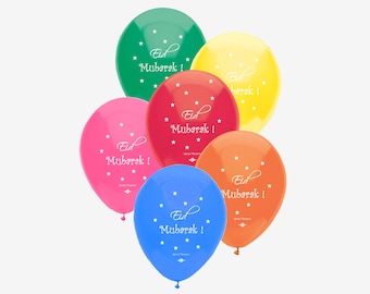 10 Large Eid Mubarak Balloons, Eid Decorations - Multi Coloured Pack - BA 01