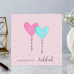 Cartão de casamento islâmico Nikkah Mubarak com corações - BJ05