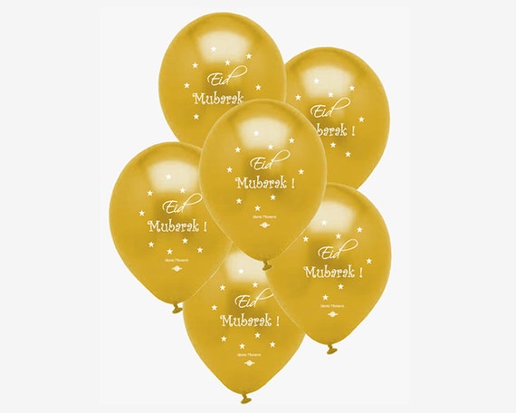10 Large GOLD Eid Mubarak Balloons, Eid Decorations - Multi Pack - BA 05