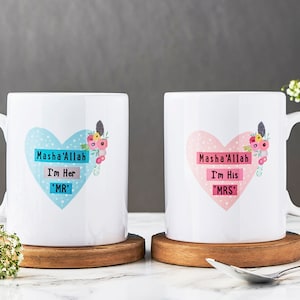 Mr & Mrs Masha&#39;Allah Set of Islamic Wedding Mugs - MGB 08