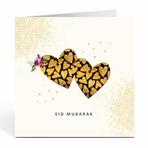 de l'Aïd Mubarak | Deux coeurs | Noir et or | LM 07