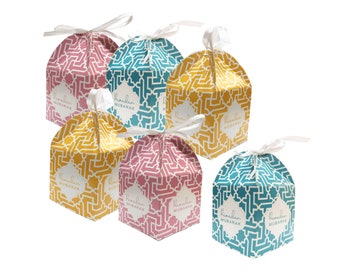 Ramadan Mubarak Party Favour Treat Iftar Gift Boxes, Set of 6, Geometric Pastel Design